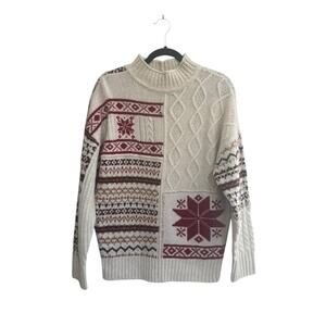 American Eagle Fair Isle Medium Holiday Sweater snowflake Patchwork Red #4963
